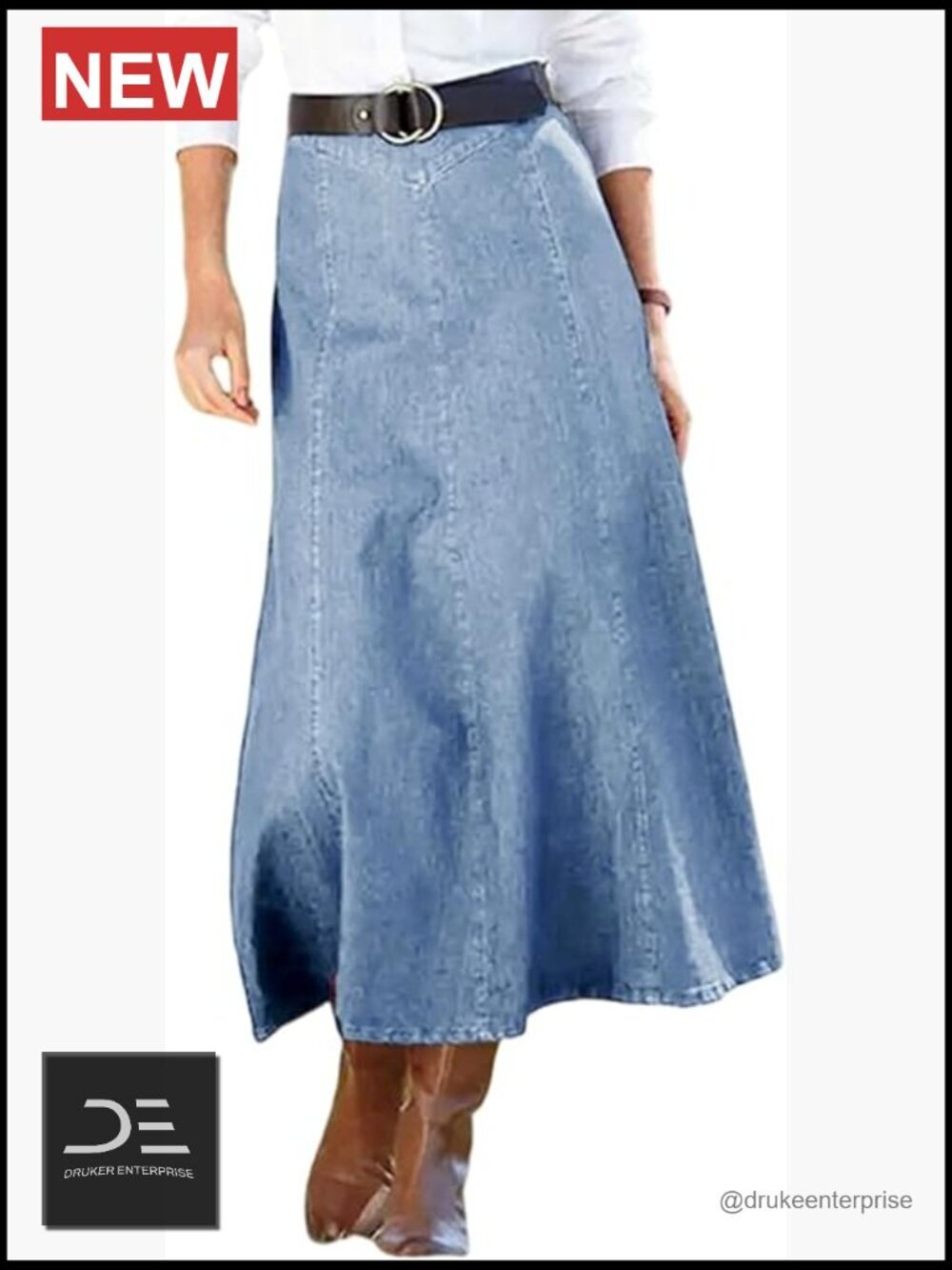 Vintage Denim Maxi Skirt High Waist Flowy Swing A-Line Long Jean Skirt